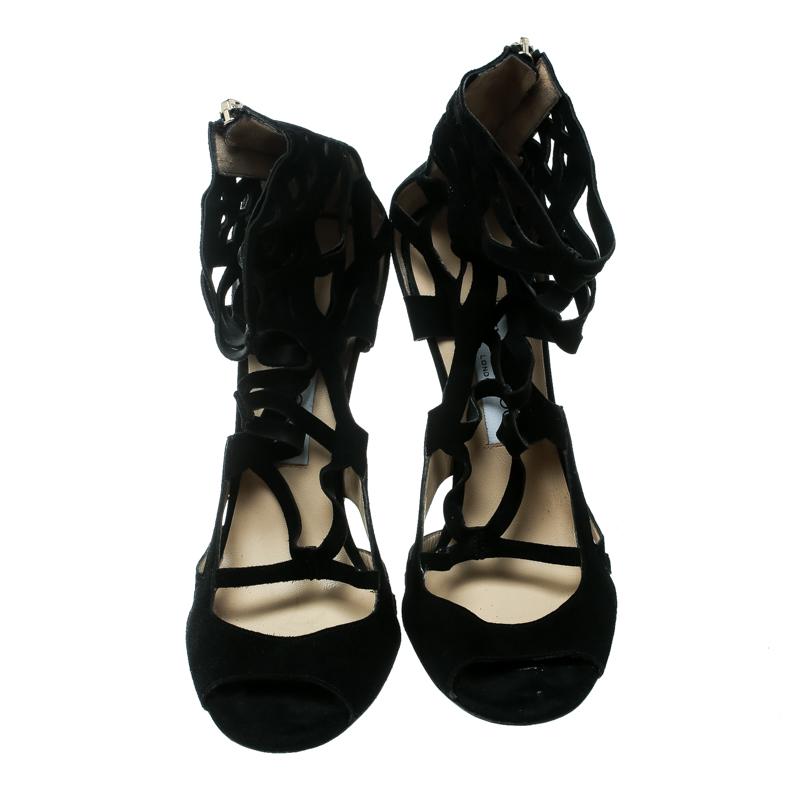 Nero Jimmy Choo Sandali con zeppa in camoscio nero taglio laser taglia 39