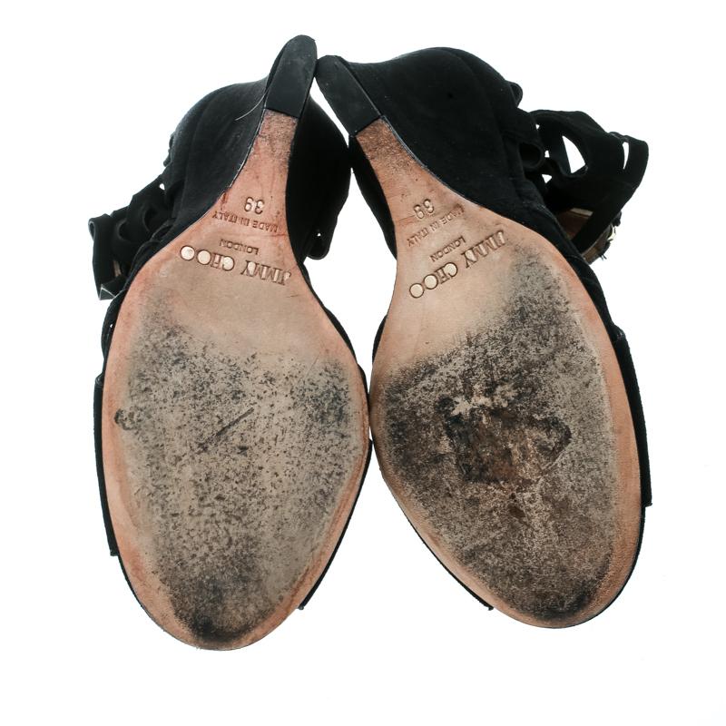 Donna Jimmy Choo Sandali con zeppa in camoscio nero taglio laser taglia 39