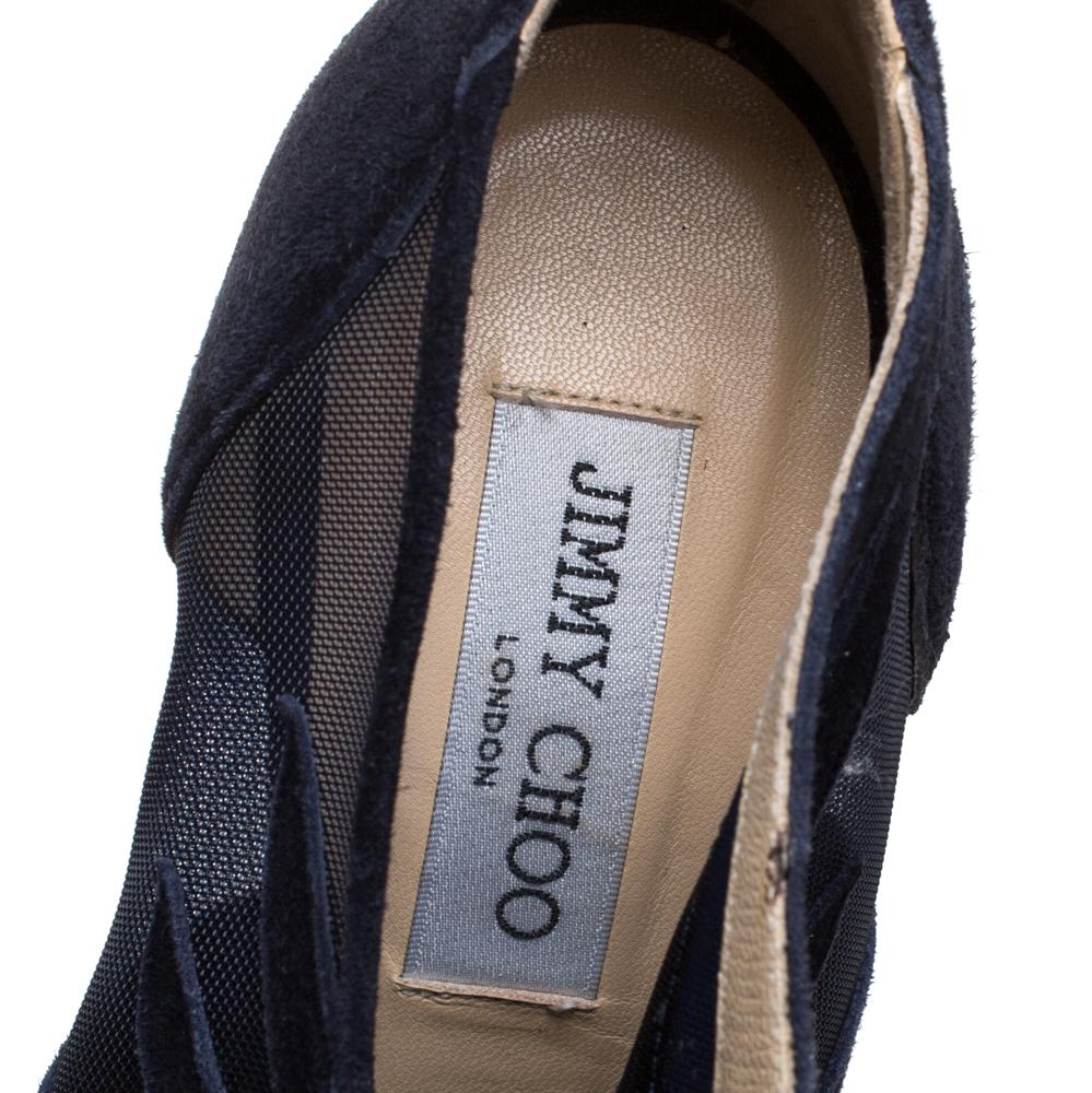 Jimmy Choo Black Suede Leather & Mesh Kerfield Peep Toe Platform Booties Size 40 2