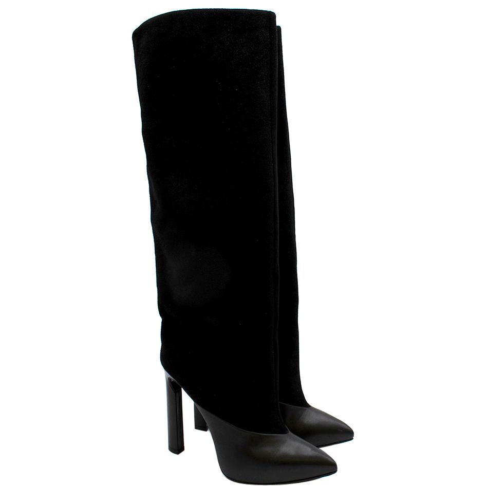 Jimmy Choo Black Suede & Leather Tall Boots - Size EU 38 For Sale