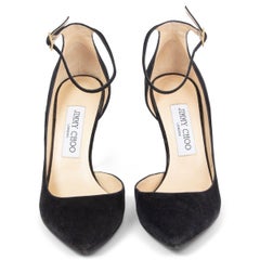 JIMMY CHOO daim noir LUCY ANKLE STRAP Pointed Toe Pumps Pumps Shoes 37.5