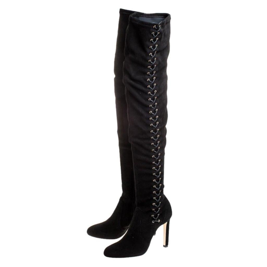 Jimmy Choo Black Suede Marie Over the Knee Boots Size 38 In Excellent Condition In Dubai, Al Qouz 2