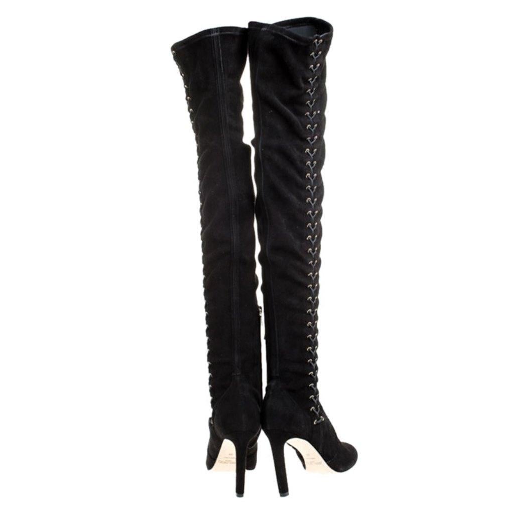 Women's Jimmy Choo Black Suede Marie Over the Knee Boots Size 38