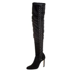 Jimmy Choo Black Suede Marie Over the Knee Boots Size 38