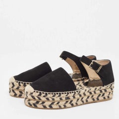 Jimmy Choo Black Suede Mary Jane Espadrilles Size 38