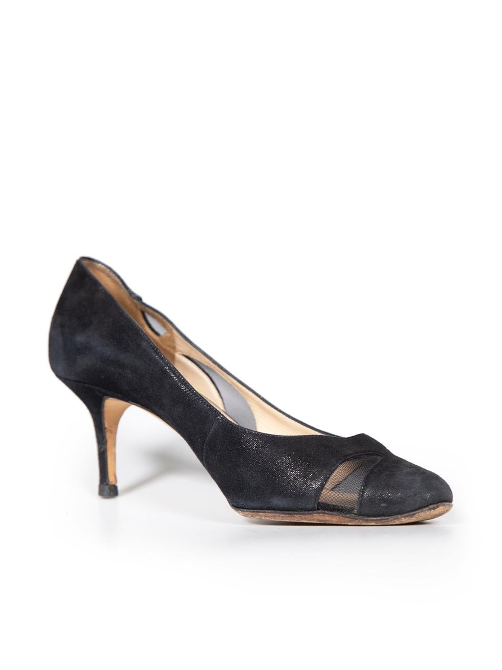 CONDITION is Good. Minor wear to pumps is evident. Light wear to heel on both shoes where indents and scuffs is seen. Minimal scratches and abrasion to top of both shoes on this used Jimmy Choo designer resale item.
 
 
 
 Details
 
 
 Black
 
