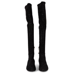 JIMMY CHOO black suede MYREN CRYSTAL OVER KNEE Boots Shoes 39