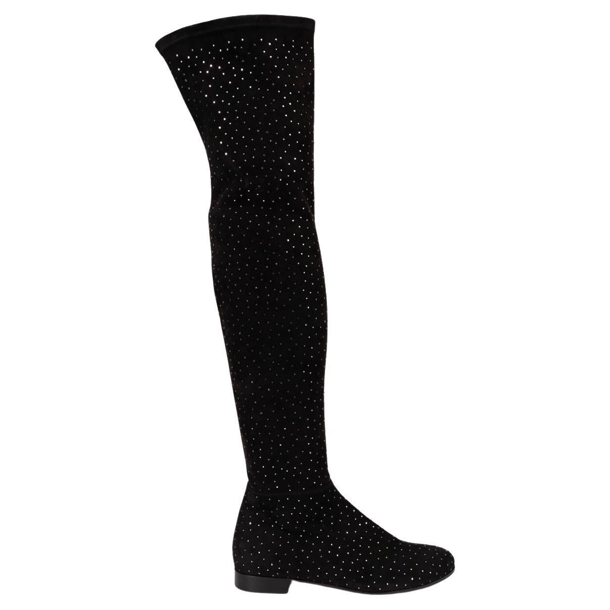 JIMMY CHOO black suede MYREN CRYSTAL OVER KNEE Boots Shoes 39 For Sale
