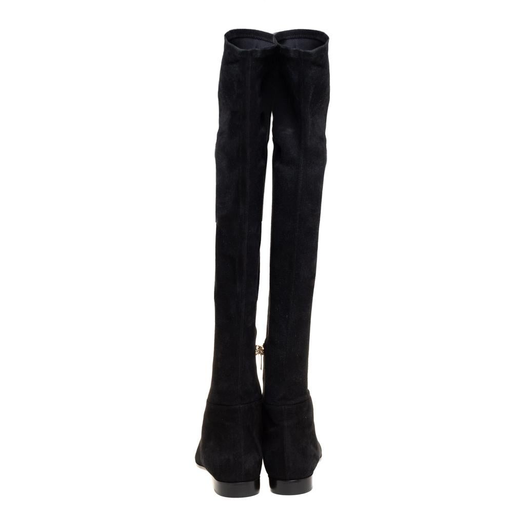 Jimmy Choo Black Suede Myren Over The Knee Boots Size 37 In Excellent Condition In Dubai, Al Qouz 2