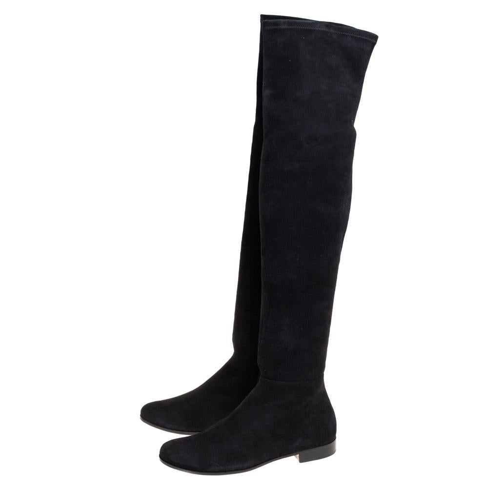 Jimmy Choo Black Suede Myren Over The Knee Boots Size 37 5