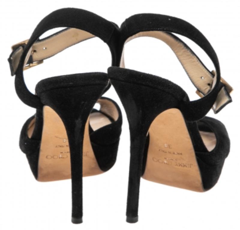  Jimmy Choo - Sandales en daim noir à plateforme et courroie de cheville - Taille 38 Pour femmes 