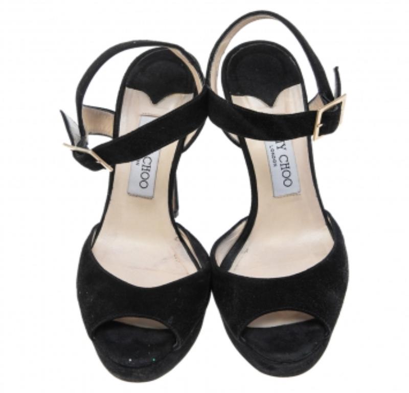 Jimmy Choo - Sandales en daim noir à plateforme et courroie de cheville - Taille 38 2
