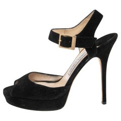 Jimmy Choo Sandalias de ante negro con correa en el tobillo y puntera abierta talla 38