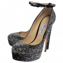 JIMMY CHOO Black Suede Platform Crystals Klerise  Pumps Size 41