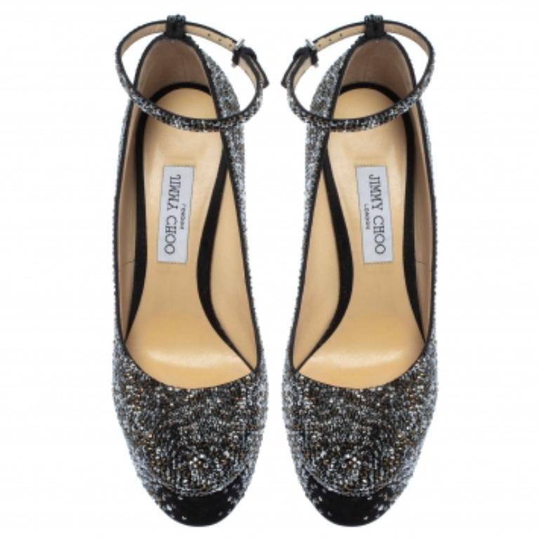 Women's JIMMY CHOO Black Suede Platform Crystals Klerise  Pumps Size 41 For Sale
