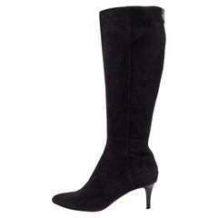 Jimmy Choo Black Suede Pointed Toe Knee Length Boots Size 36.5