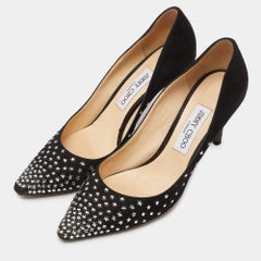 Jimmy Choo Black Suede Romy Crystal Embellished Pointed Toe Pumps Size 39.5