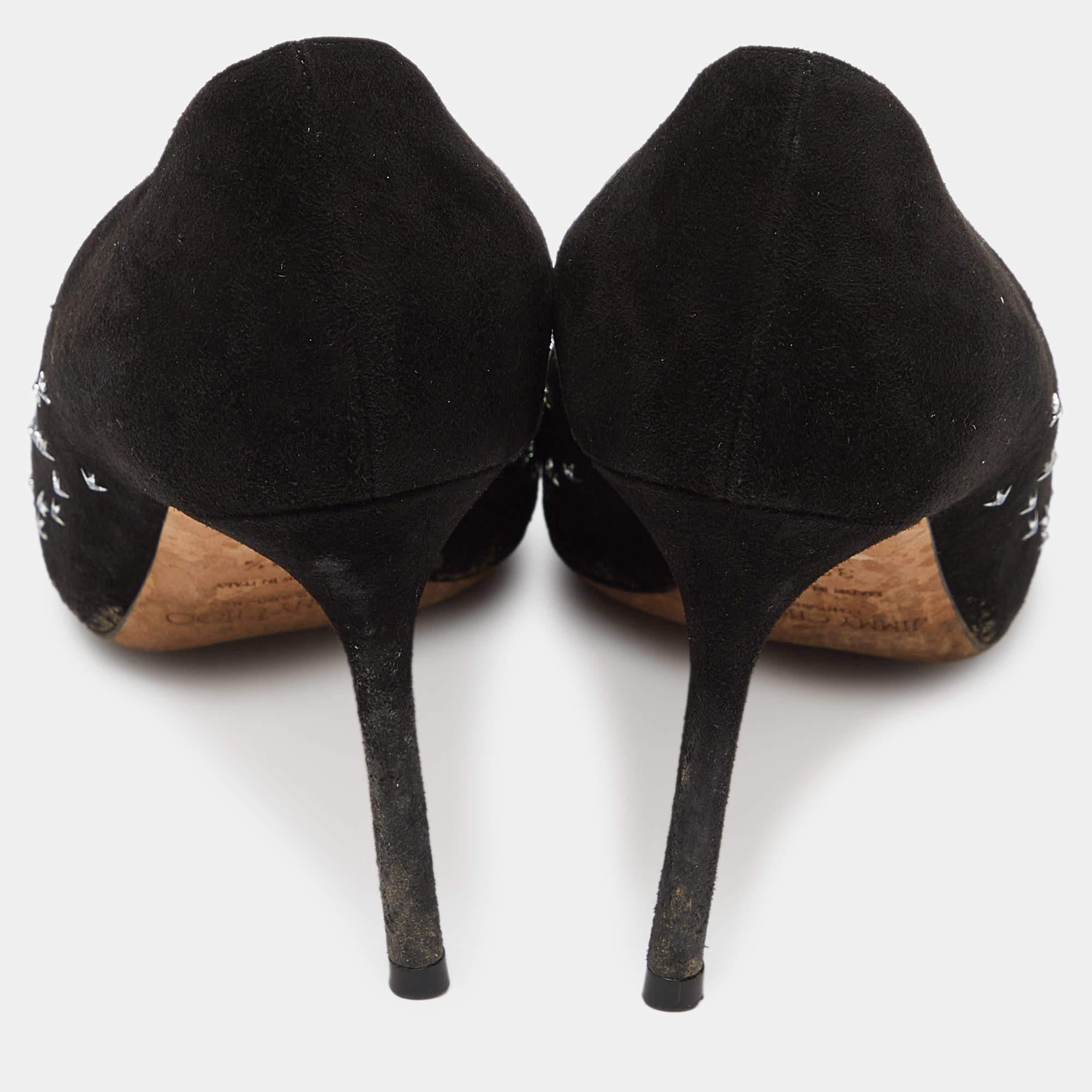 Jimmy Choo - Escarpins à bouts pointus en daim noir avec ornements en cristal Romi - Taille 39,5 Pour femmes en vente