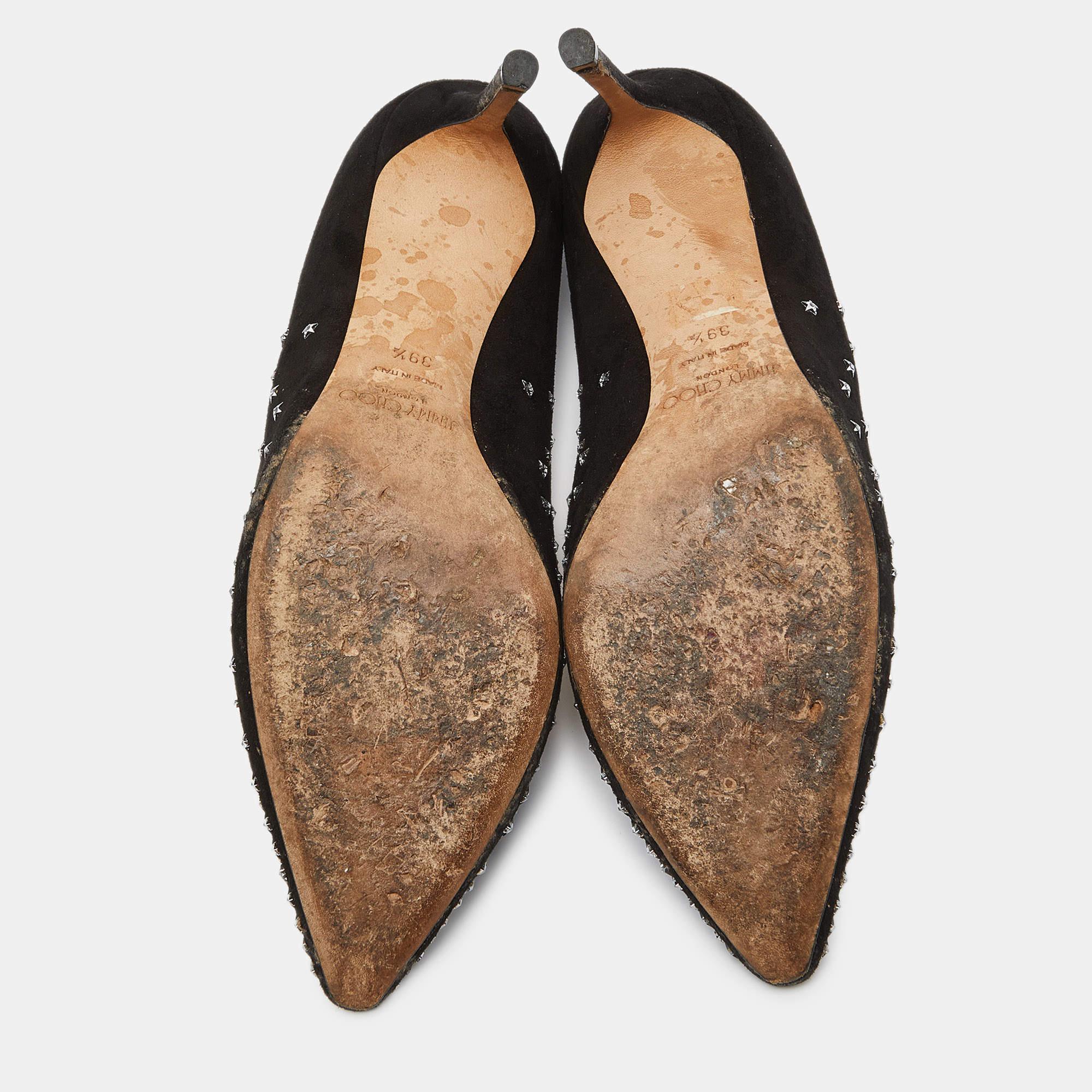 Jimmy Choo - Escarpins à bouts pointus en daim noir avec ornements en cristal Romi - Taille 39,5 en vente 1