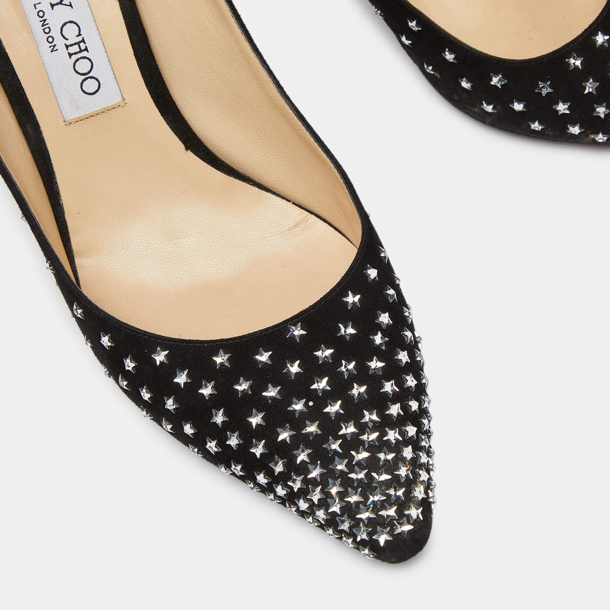 Jimmy Choo - Escarpins à bouts pointus en daim noir avec ornements en cristal Romi - Taille 39,5 en vente 2