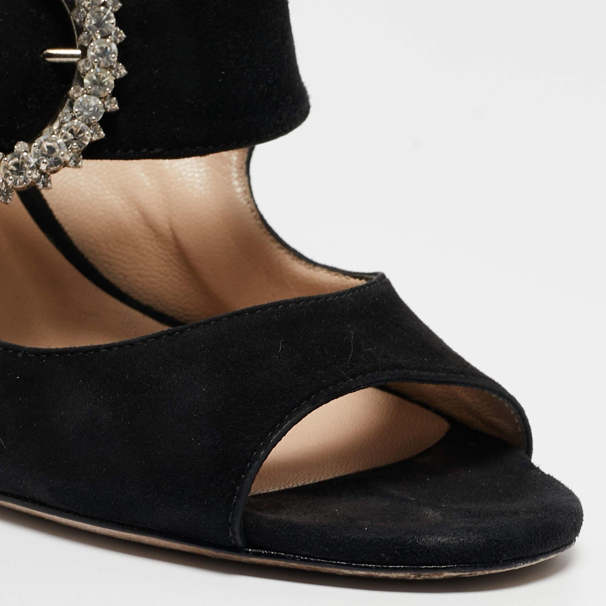 Jimmy Choo Black Suede Saf Crystal Embellished Buckle Slide Sandals Size 39.5 3