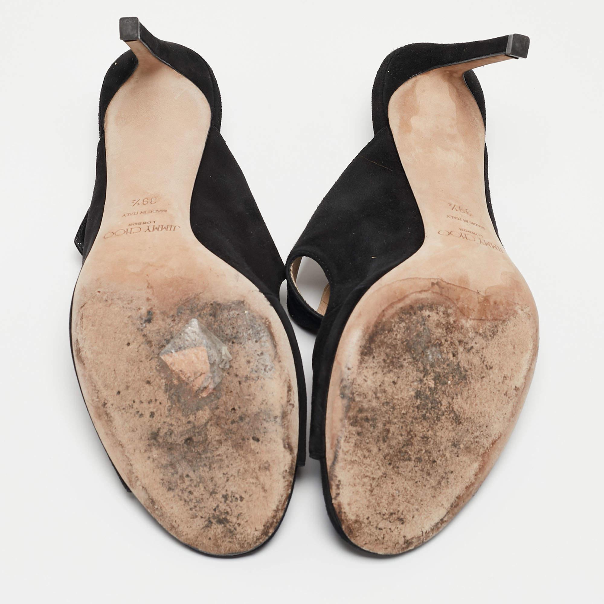 Jimmy Choo Black Suede Saf Crystal Embellished Buckle Slide Sandals Size 39.5 5