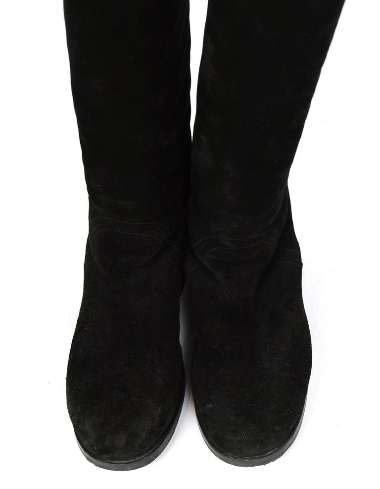 Jimmy Choo Black Suede Shearling Lined Knee-High Boots with Back Zipper ...