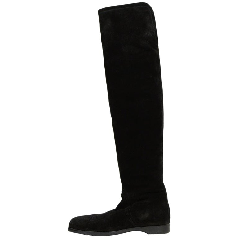 Jimmy Choo Black Suede Shearling Lined Knee-High Boots with Back Zipper ...