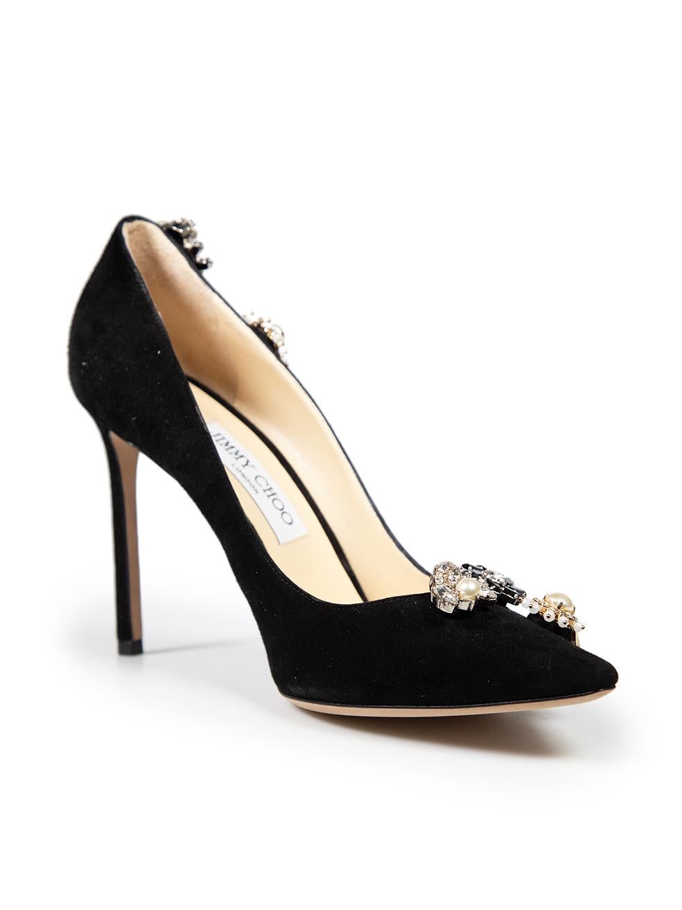 CONDITION is Very good. Minimal wear to pumps is evident. Minimal discolouration to rear of right shoe on this used Jimmy Choo designer resale item. This item comes with 14 set of accessories, dust bag and shoebox.
 
 
 
 Details
 
 
 Black
 
