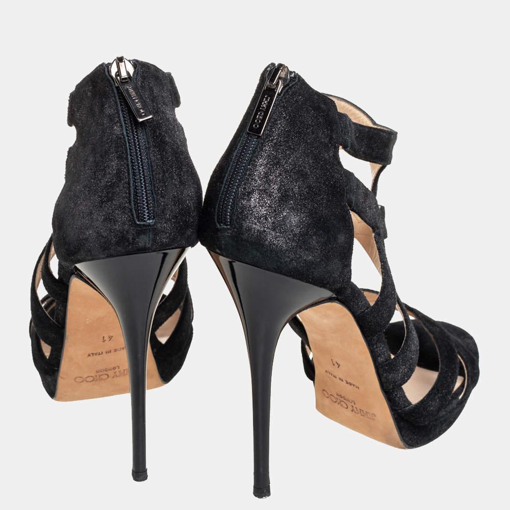 Jimmy Choo Black Suede Strappy Sandals Size 41 In Fair Condition For Sale In Dubai, Al Qouz 2