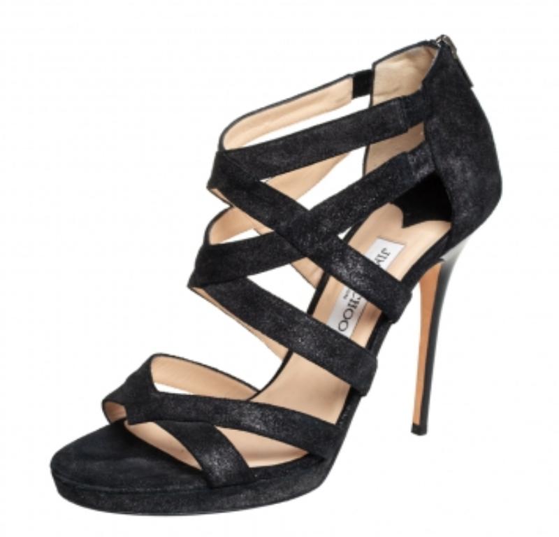 Women's Jimmy Choo Black Suede Strappy Sandals Size 41 For Sale