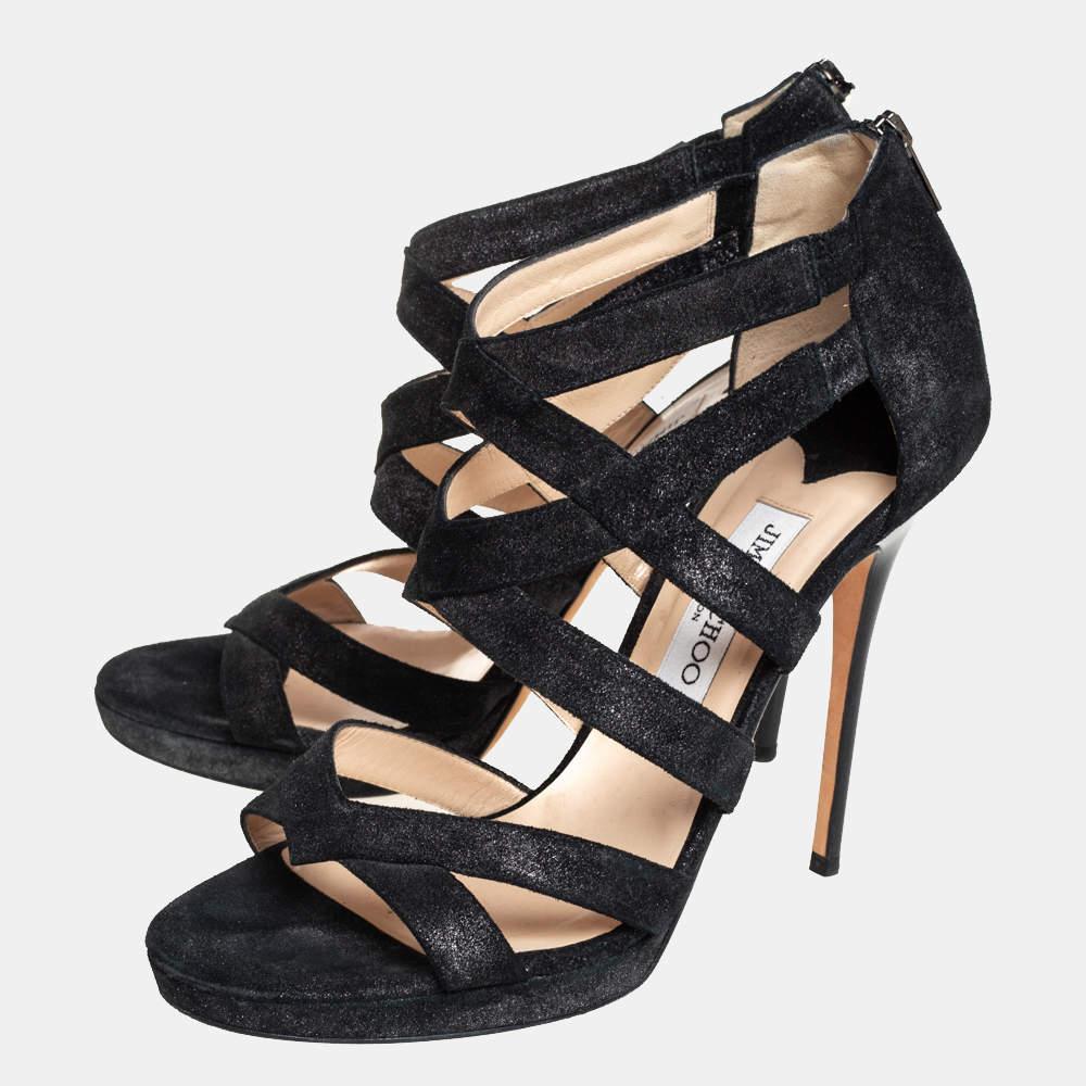 Women's Jimmy Choo Black Suede Strappy Sandals Size 41 For Sale