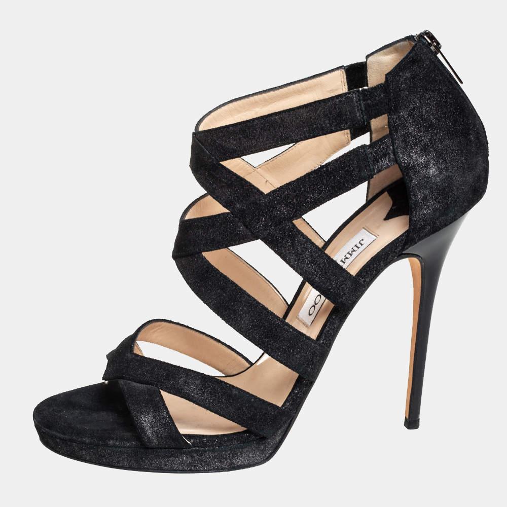 Jimmy Choo Black Suede Strappy Sandals Size 41 For Sale 2