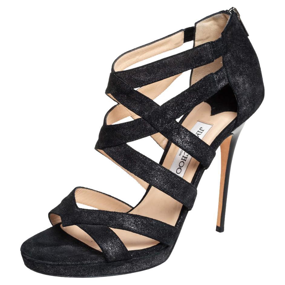 Jimmy Choo Black Suede Strappy Sandals Size 41 For Sale