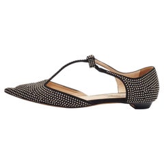 Jimmy Choo Black Suede Studded T Strap Ballet Flats Size 40