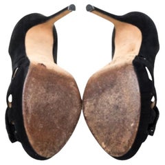 Jimmy Choo Black Suede Taja Crystal Embellished Bow Peep Toe Pumps Size 38