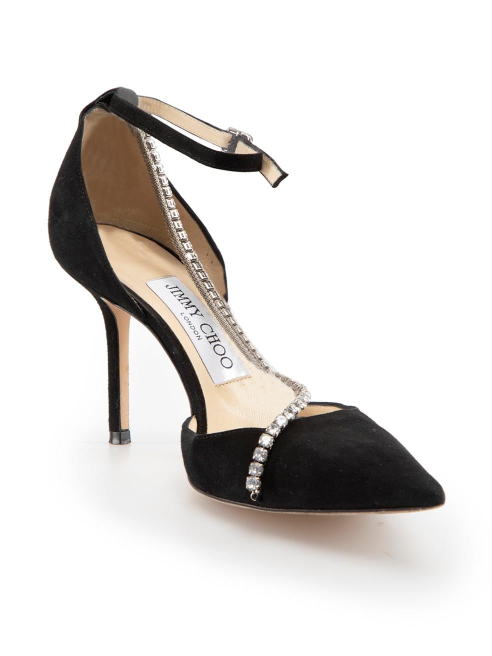 CONDITION is Very good. Minimal wear to shoes is evident. Minimal wear to the right shoe heel with indents to the leather on this used Jimmy Choo designer resale item. These shoes come with original dust bag.
 
Details
Talika
Black
Suede
Slip on