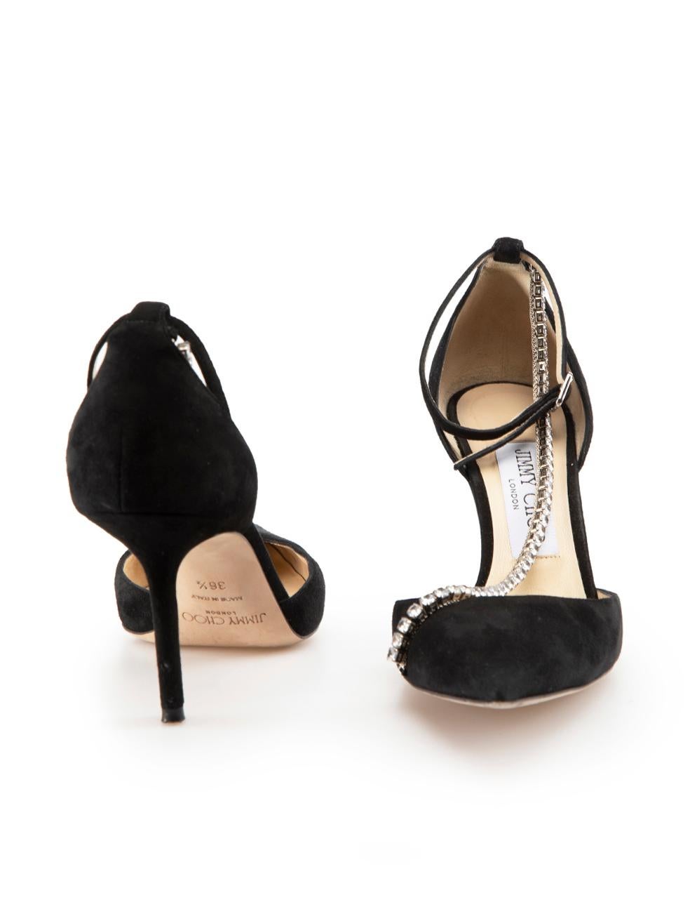 Jimmy Choo Black Suede Talika 85mm Crystal Heels Size IT 36.5 In Excellent Condition In London, GB