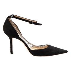Jimmy Choo Black Suede Talika 85mm Crystal Heels Size IT 36.5