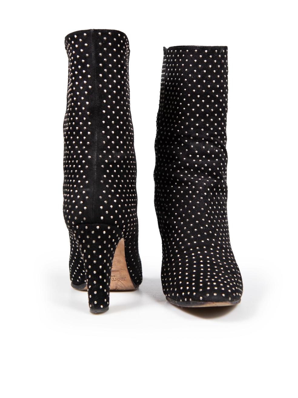 Jimmy Choo Black Suede Tari Studded Boots Size IT 37.5 In Excellent Condition In London, GB