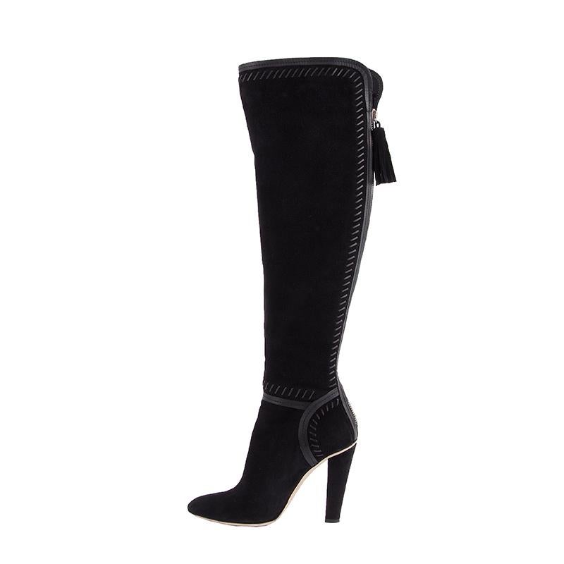 Black JIMMY CHOO black suede TASSEL OVER THE KNEE Boots Shoes 38