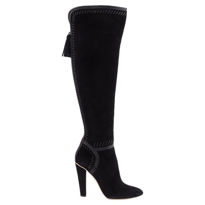 JIMMY CHOO black suede TASSEL OVER THE KNEE Boots Shoes 38