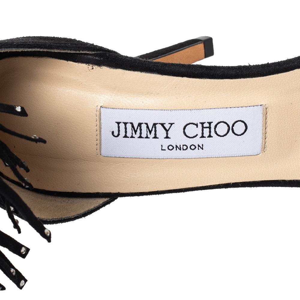 Jimmy Choo Black Suede Viola Tassel Ankle Strap Sandals Size 38 2