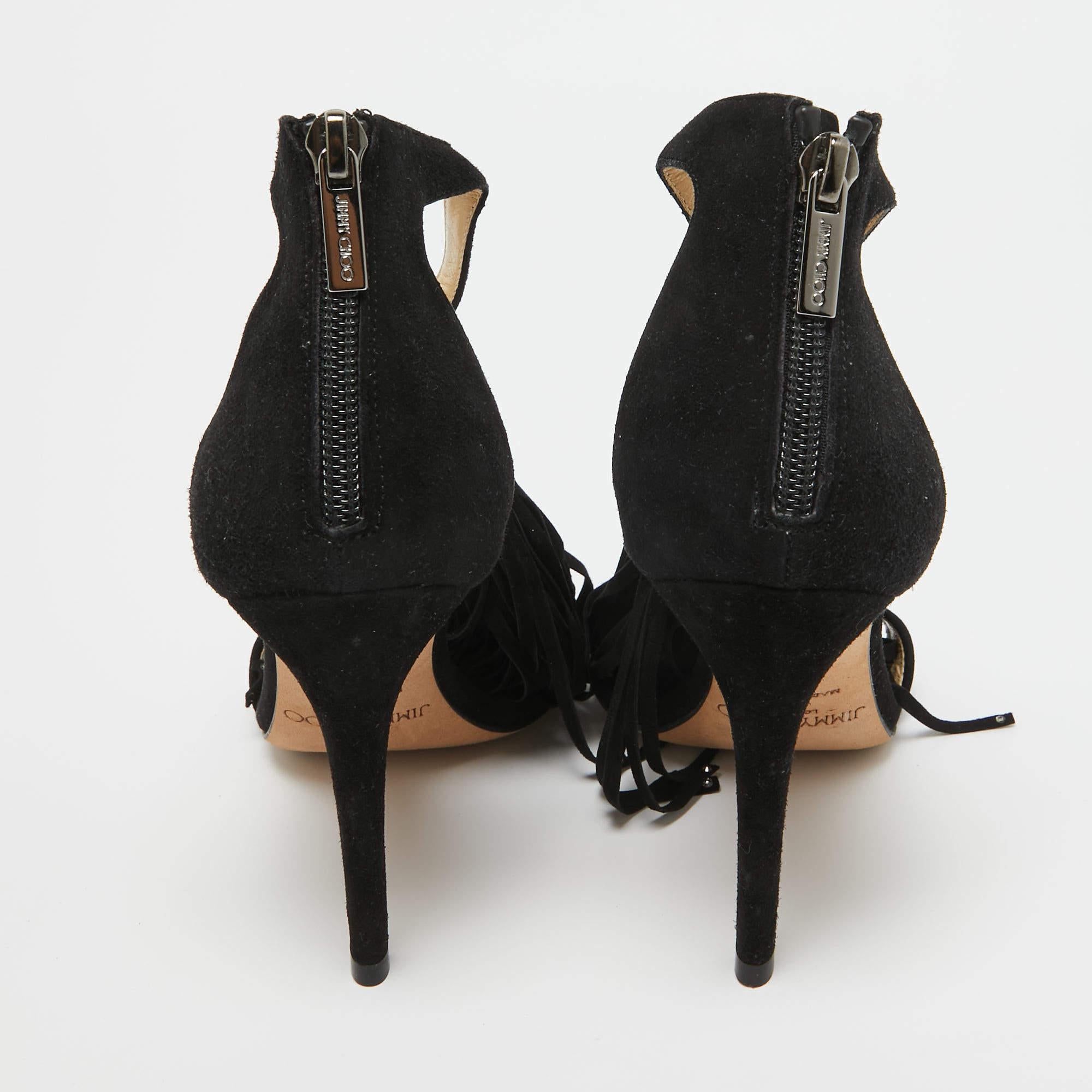 Jimmy Choo Sandales à franges en daim noir Viola Taille 35 Pour femmes en vente