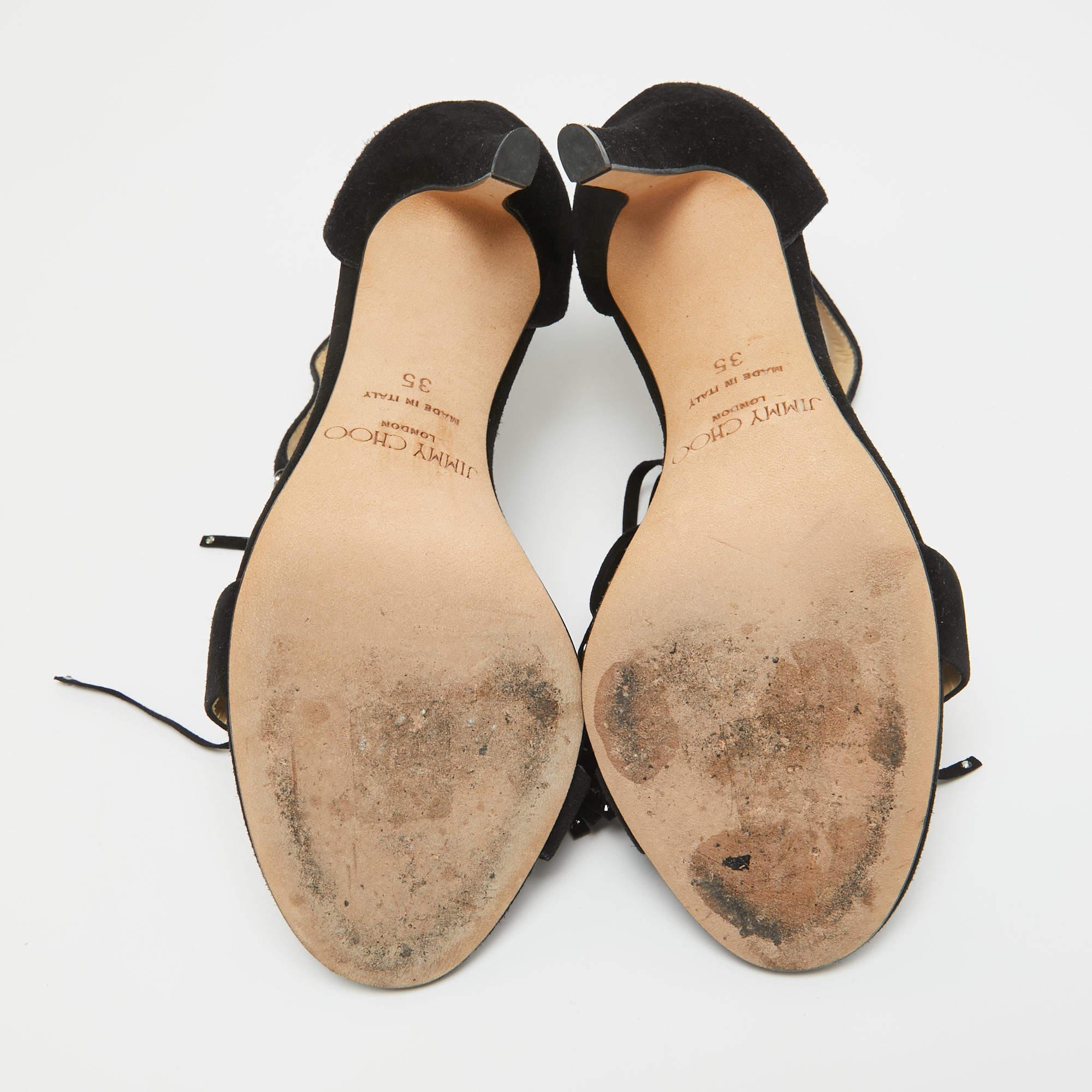 Jimmy Choo Sandales à franges en daim noir Viola Taille 35 en vente 1
