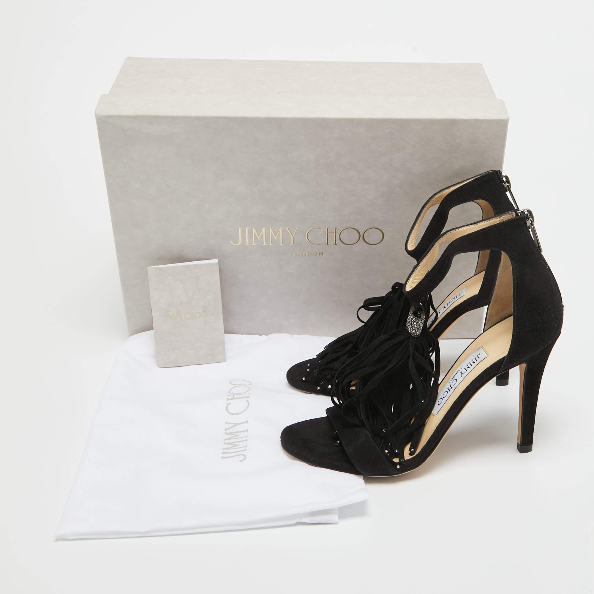 Jimmy Choo Sandales à franges en daim noir Viola Taille 35 en vente 4