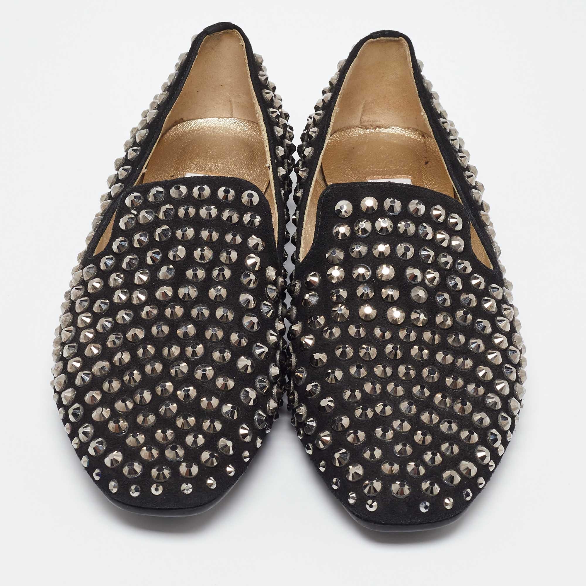 Jimmy Choo Black Suede Wheel Crystal Studded Smoking Slippers Size 35 In Good Condition For Sale In Dubai, Al Qouz 2