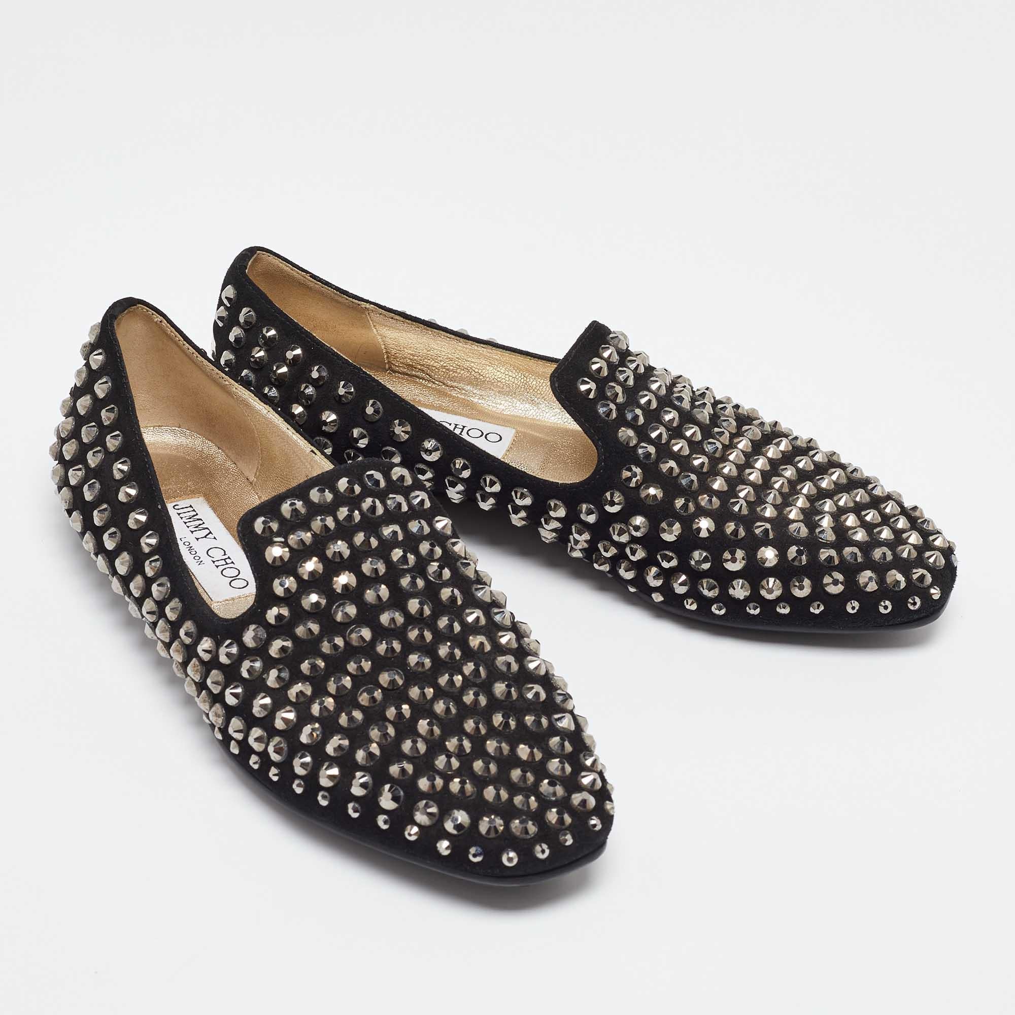 Women's Jimmy Choo Black Suede Wheel Crystal Studded Smoking Slippers Size 35 For Sale