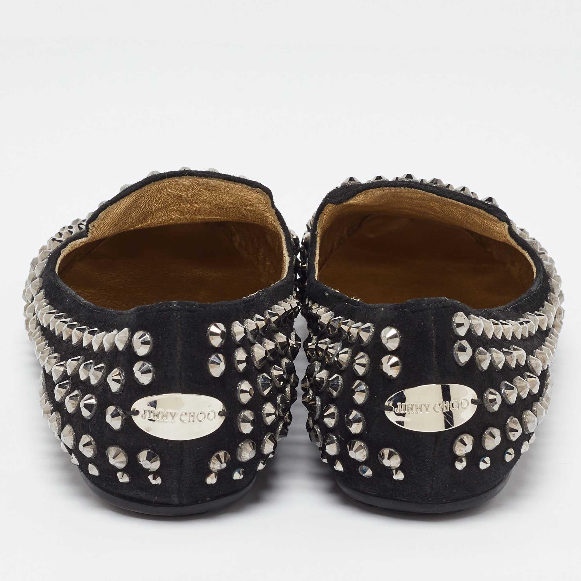 Jimmy Choo Black Suede Wheel Crystal Studded Smoking Slippers Size 35 For Sale 1