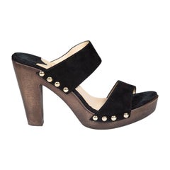 Jimmy Choo Black Suede Wooden Platform Heels Size IT 42